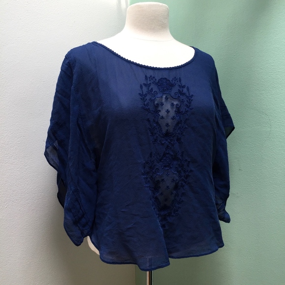 Anthropologie Tops - Anthropologie Silk Embroidered Flowy Top